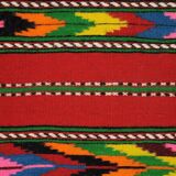 Red wool runner with colorful stripes, handwoven, Romania 225x80cm