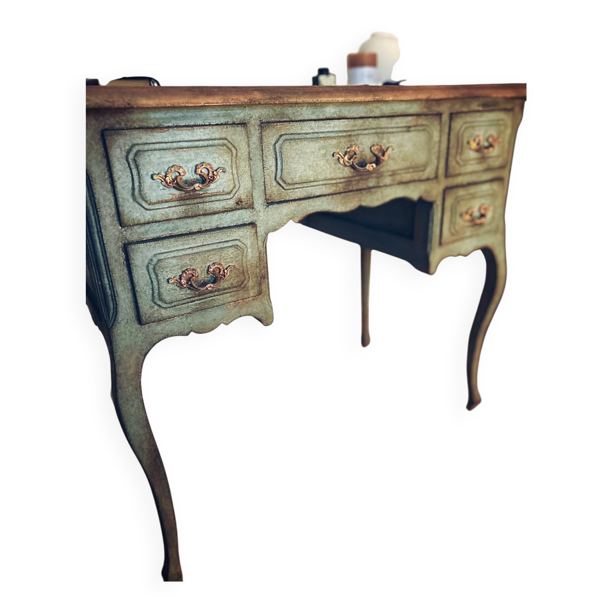 Antique patinated desk, Toscana finish, unique piece.