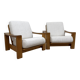 Pair of vintage armchairs in solid wood – new white fabric