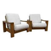Pair of vintage armchairs in solid wood – new white fabric
