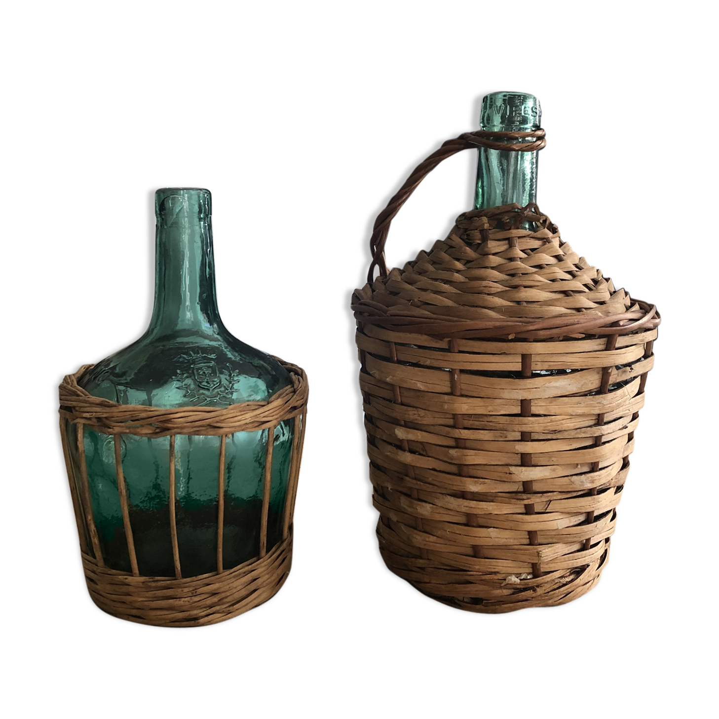 Duo bonbonnes osier vintage