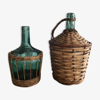 Duo vintage wicker canisters