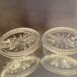 Pair of Val Saint Lambert crystal table end candlesticks