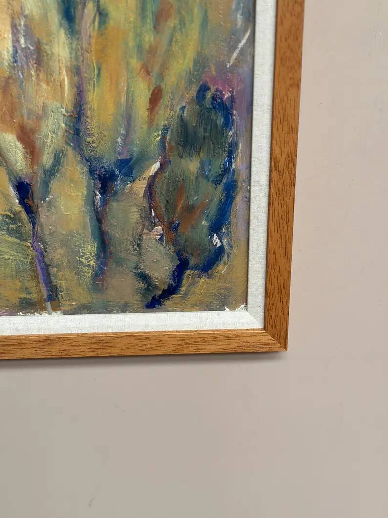 Large Swedish Oil on Panel – "Green Composition" – Signed – Vintage and Recently Framed – 77 × 41 cm (30.3 in × 16.1 in)