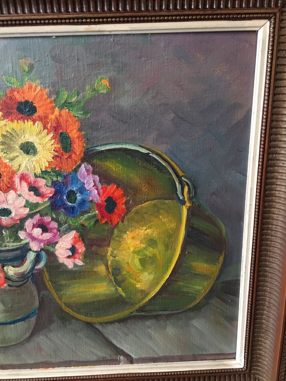 Bouquet of flowers signs S. Broggi 82 canvas on isorel