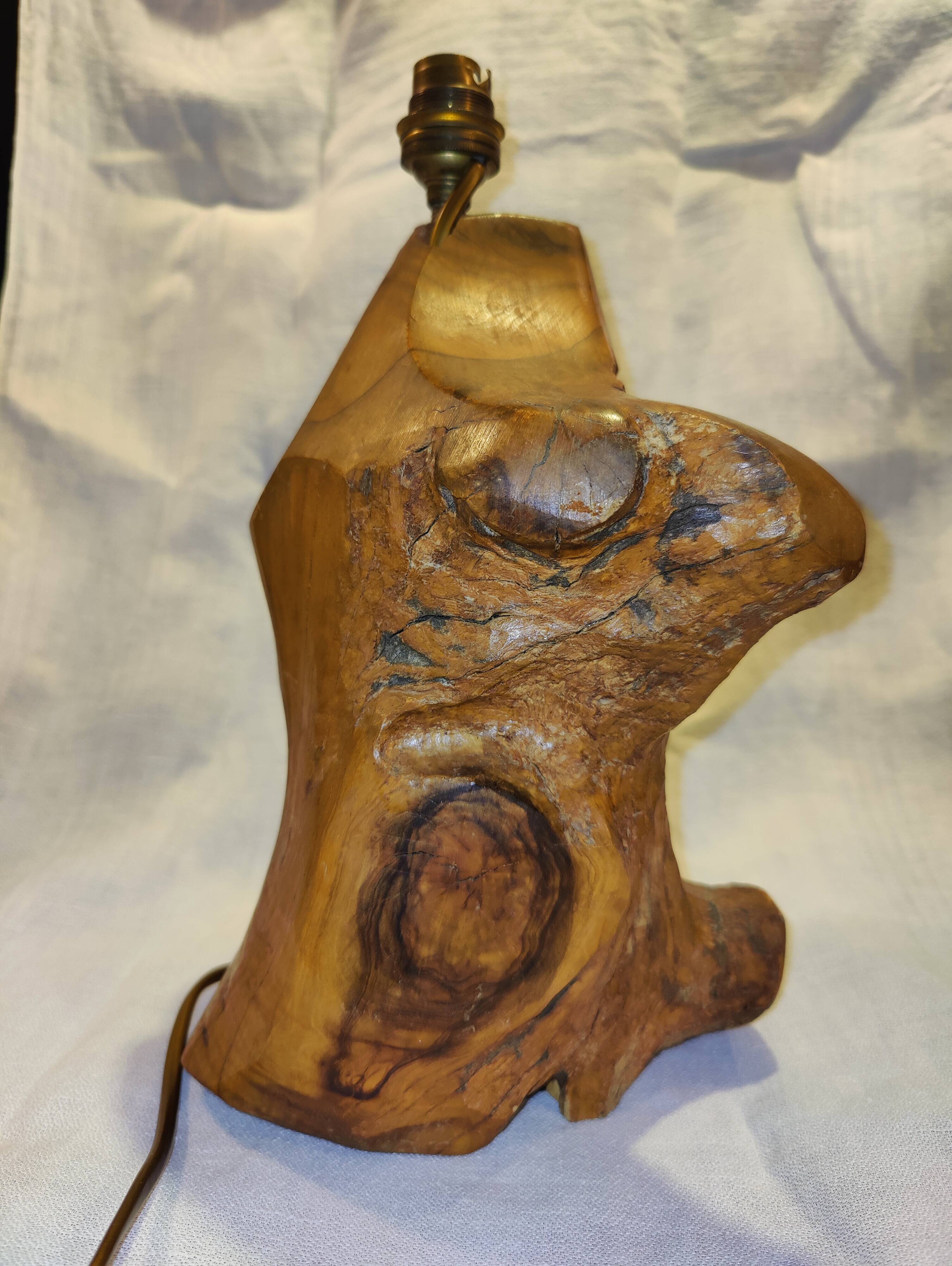 Brutalist olive wood lamp base