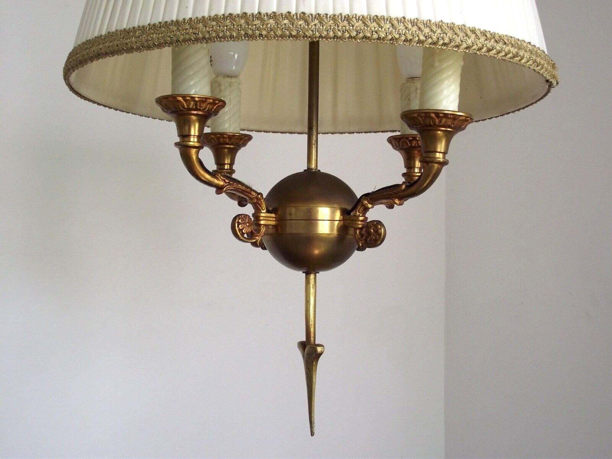 French antique empire style 4 light chandelier pleated cream fabric shade 4311