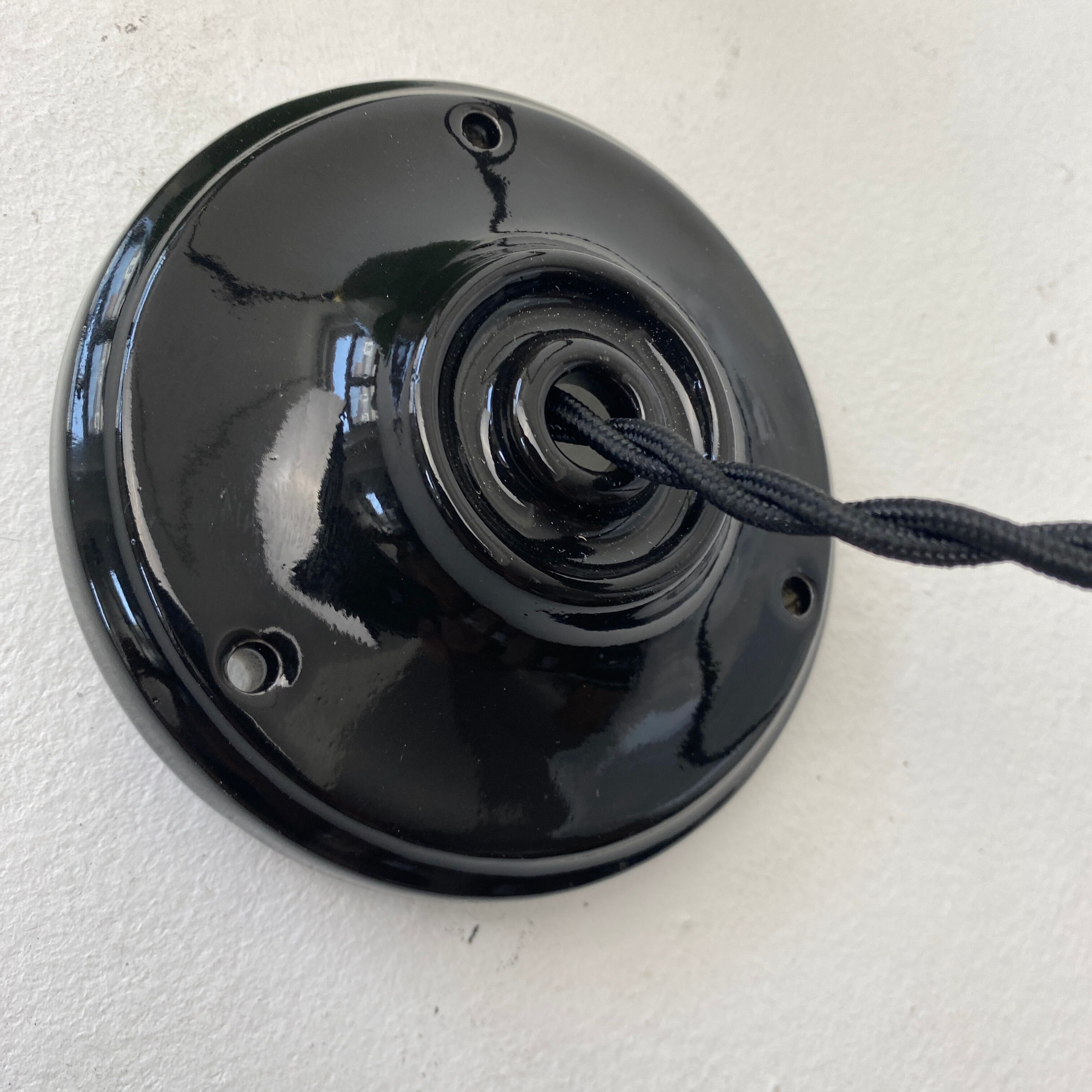 Old green enamelled conical industrial hanging lamp