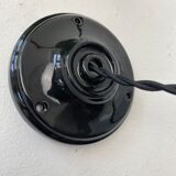 Old green enamelled conical industrial hanging lamp