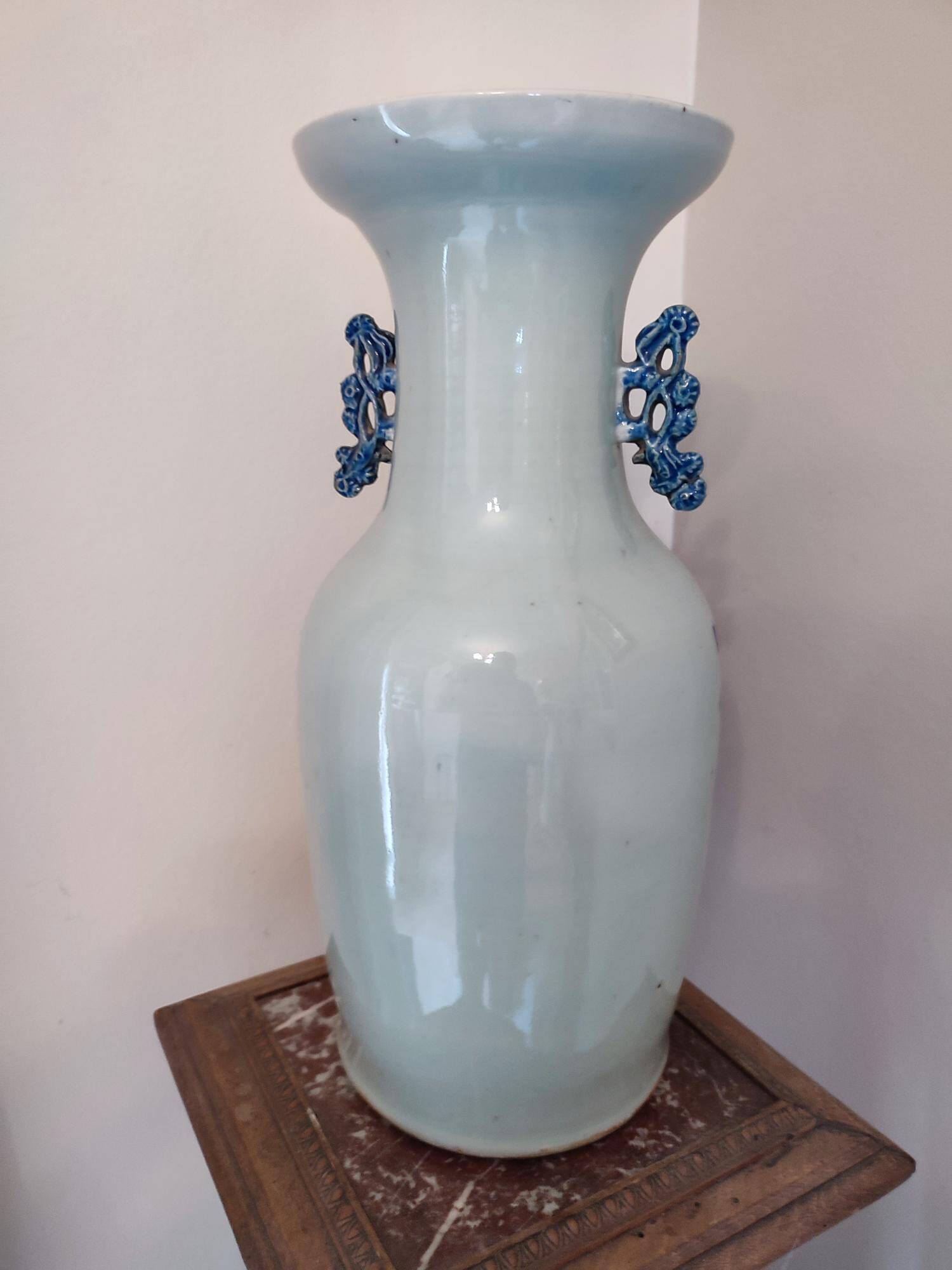 Large Chinese celadon-colored vase with animal and floral decoration, late 19th-early 20th century