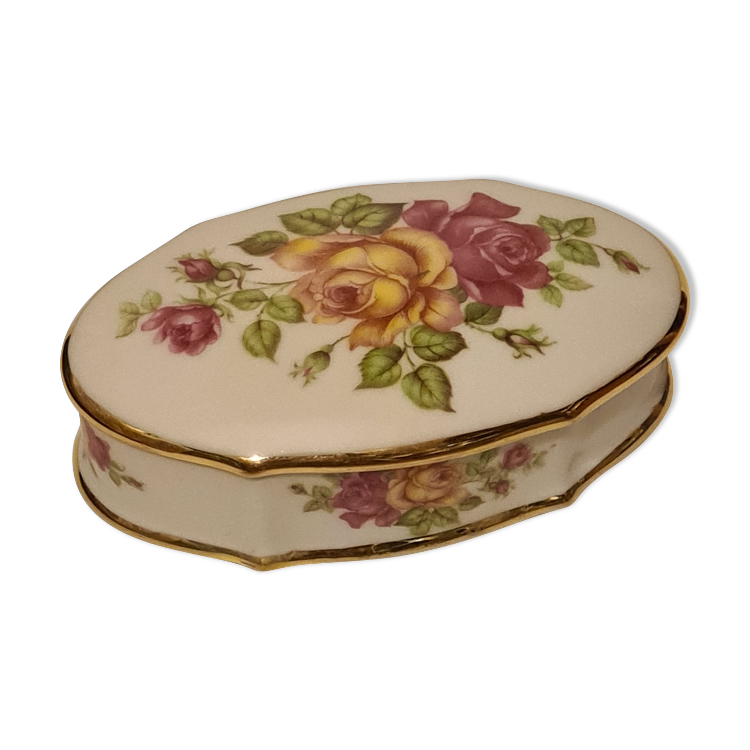 Limoges Porcelain Box H.T. floral décor