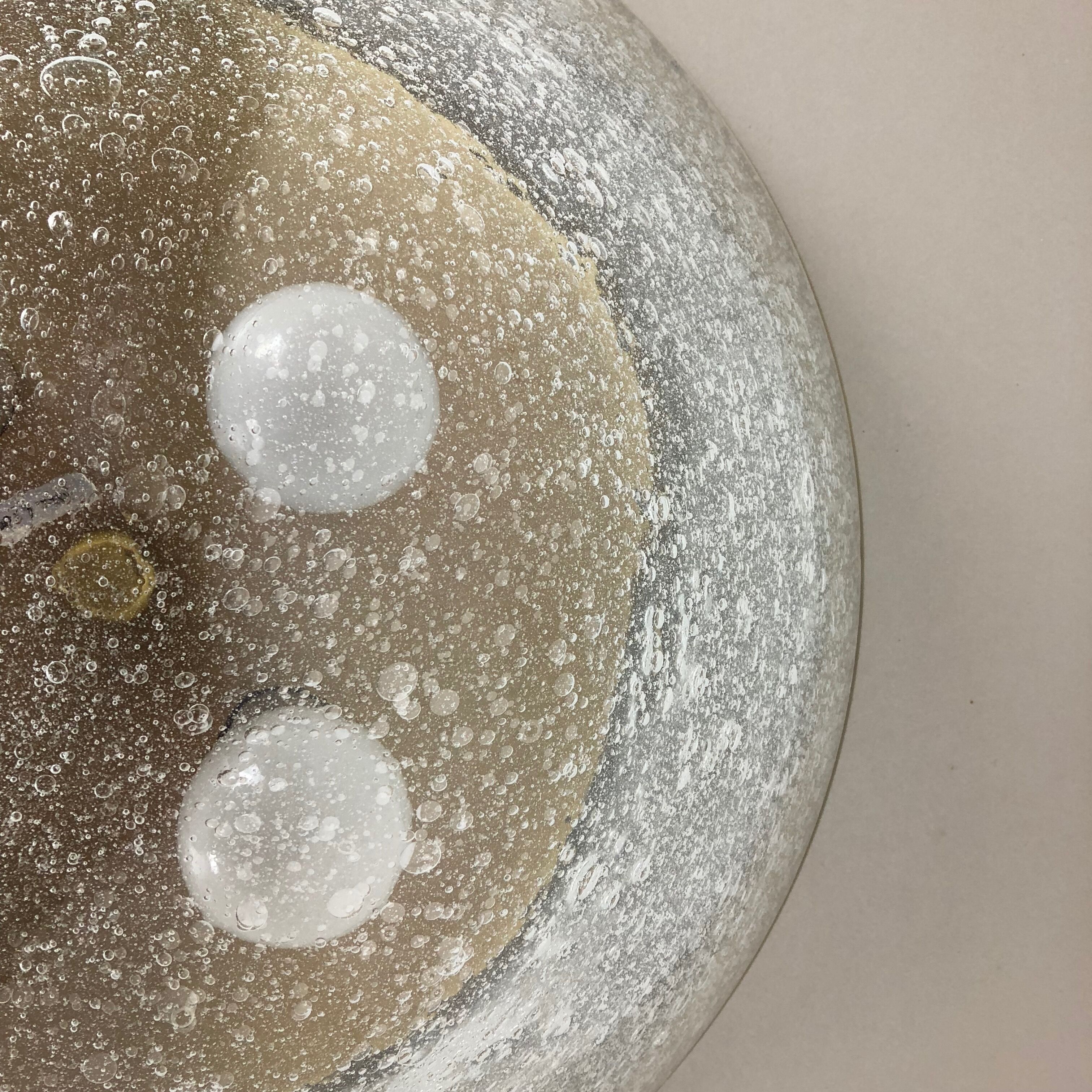 Ice glass bubble brass ceiling light by Hillebrand Leuchten, Germany, 1970s