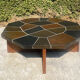 Brutalist octagonal coffee table from the 1970s in solid oak and slate.
