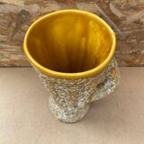 Antique vase pitcher vallauris fat lava ceramic yellow white foam #b479