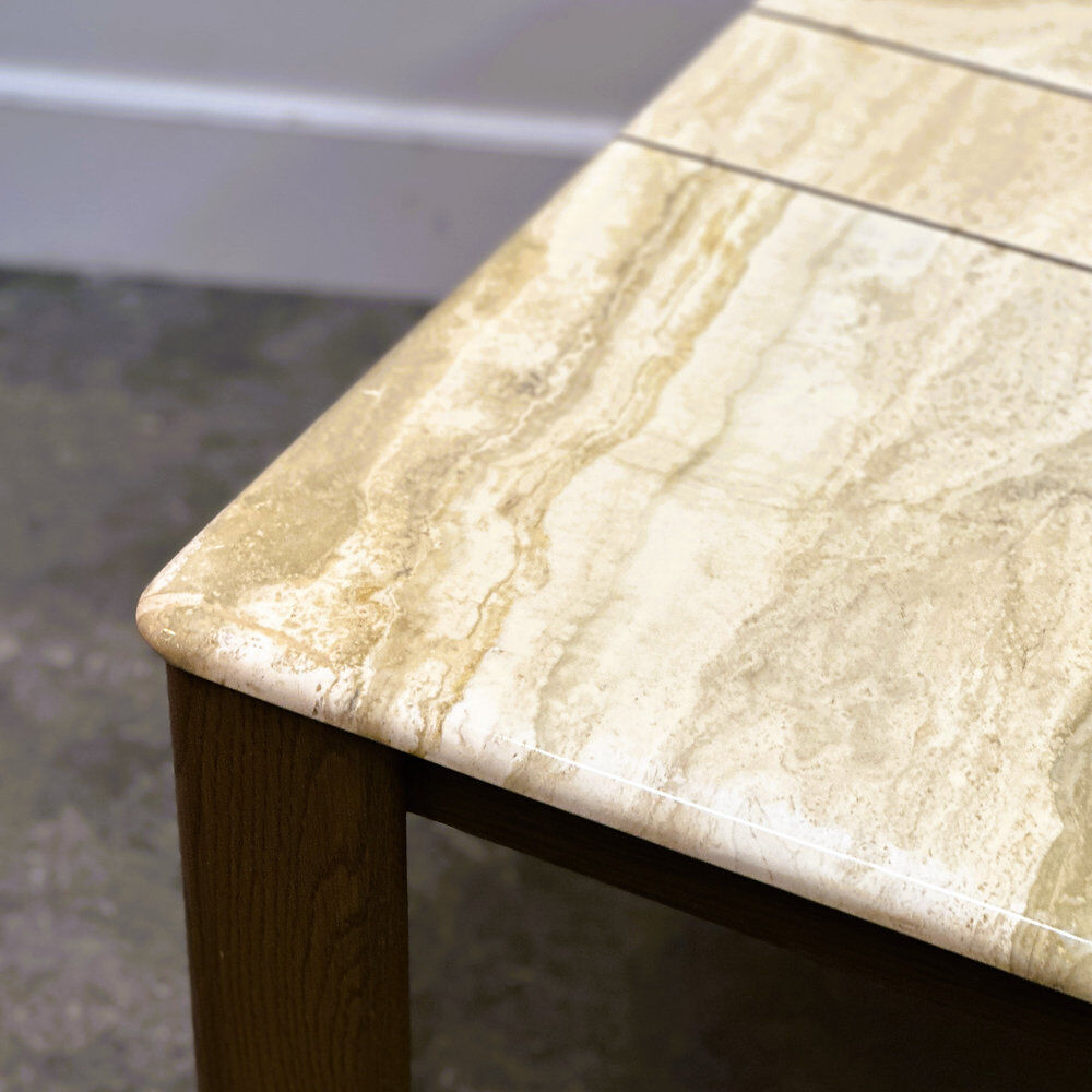 1970s travertine coffee table with sculptural top and solid oak base