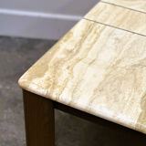 1970s travertine coffee table with sculptural top and solid oak base