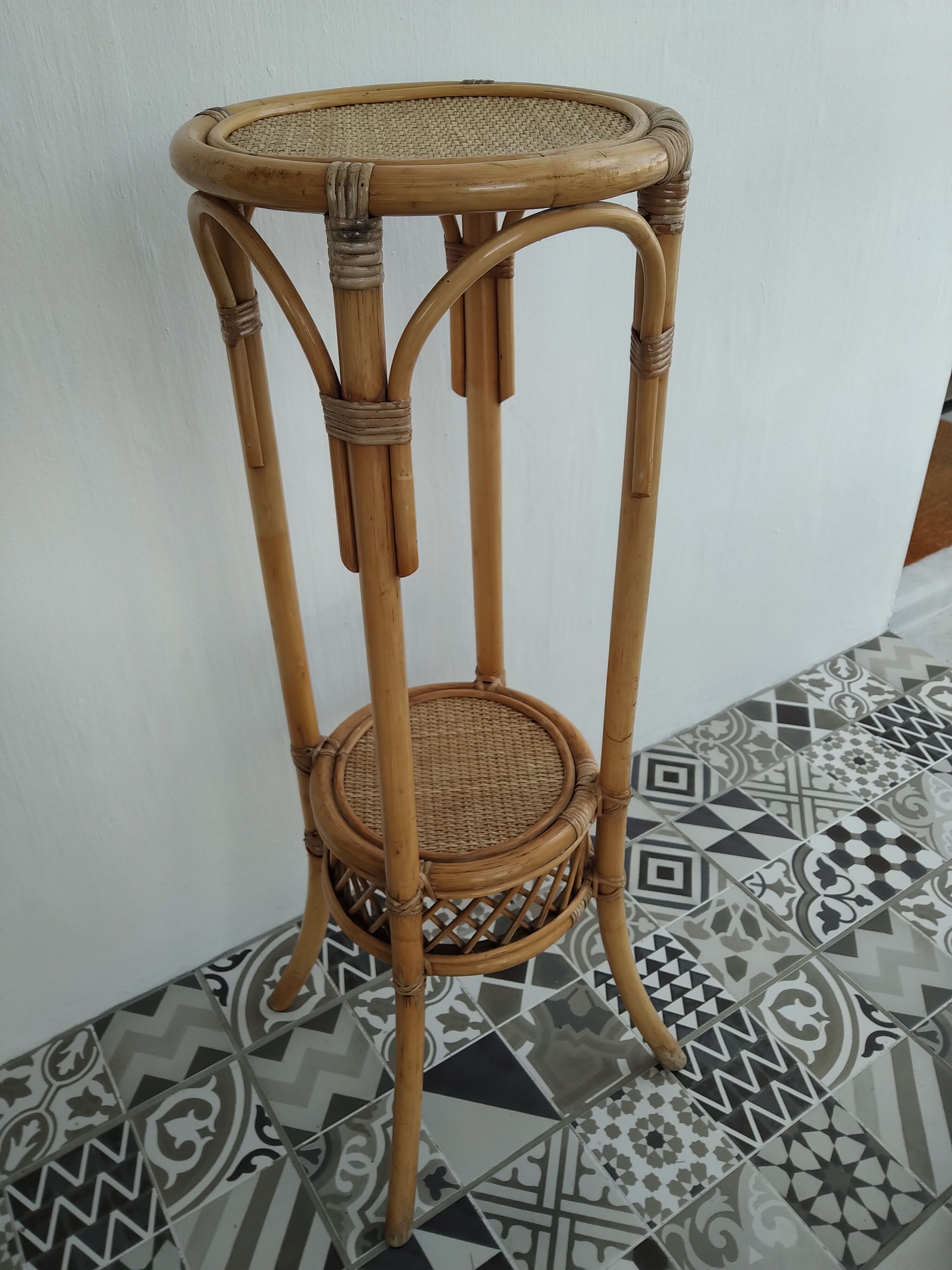 Sellette porte plante rotin vintage
