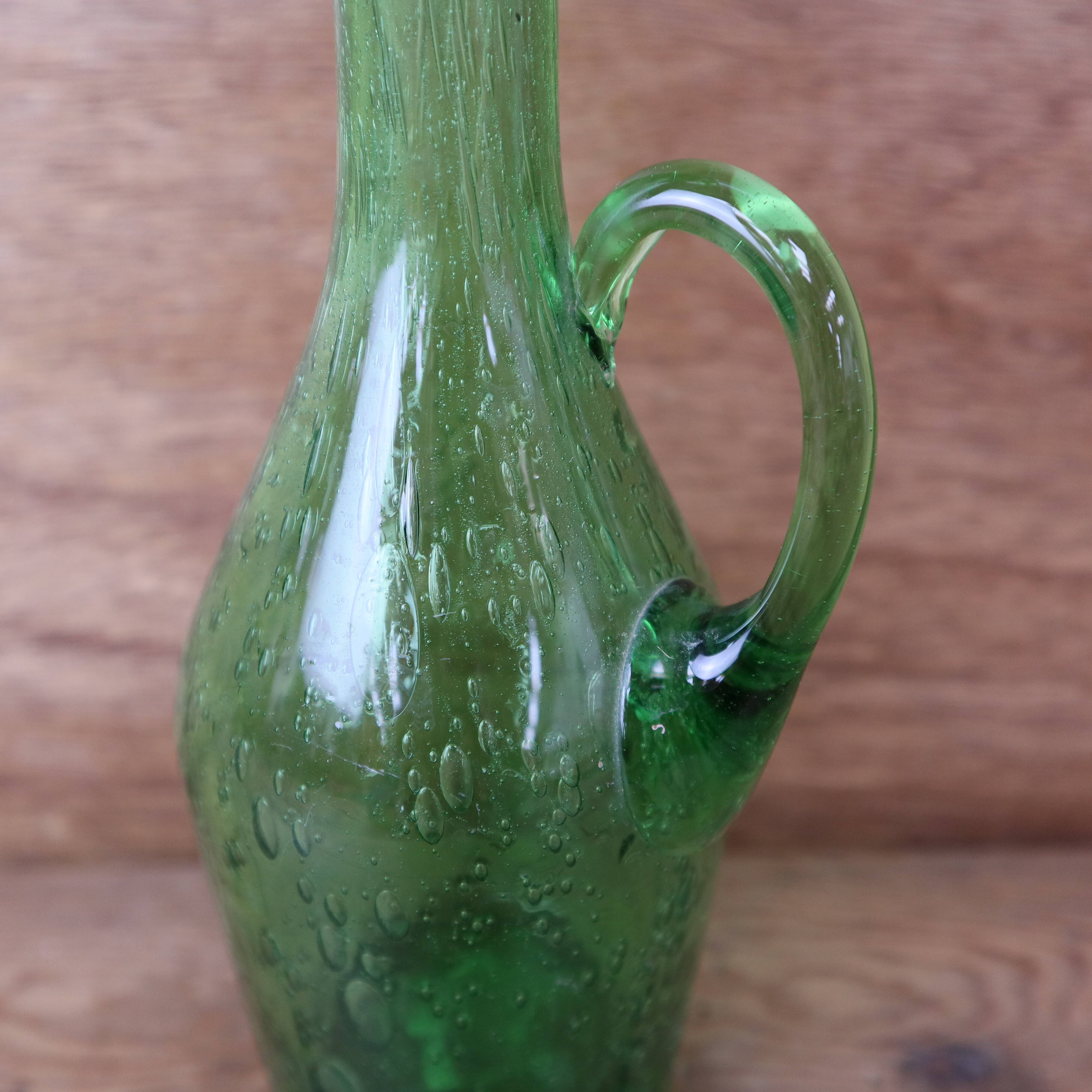 Green bubble glass carafe in Biot style