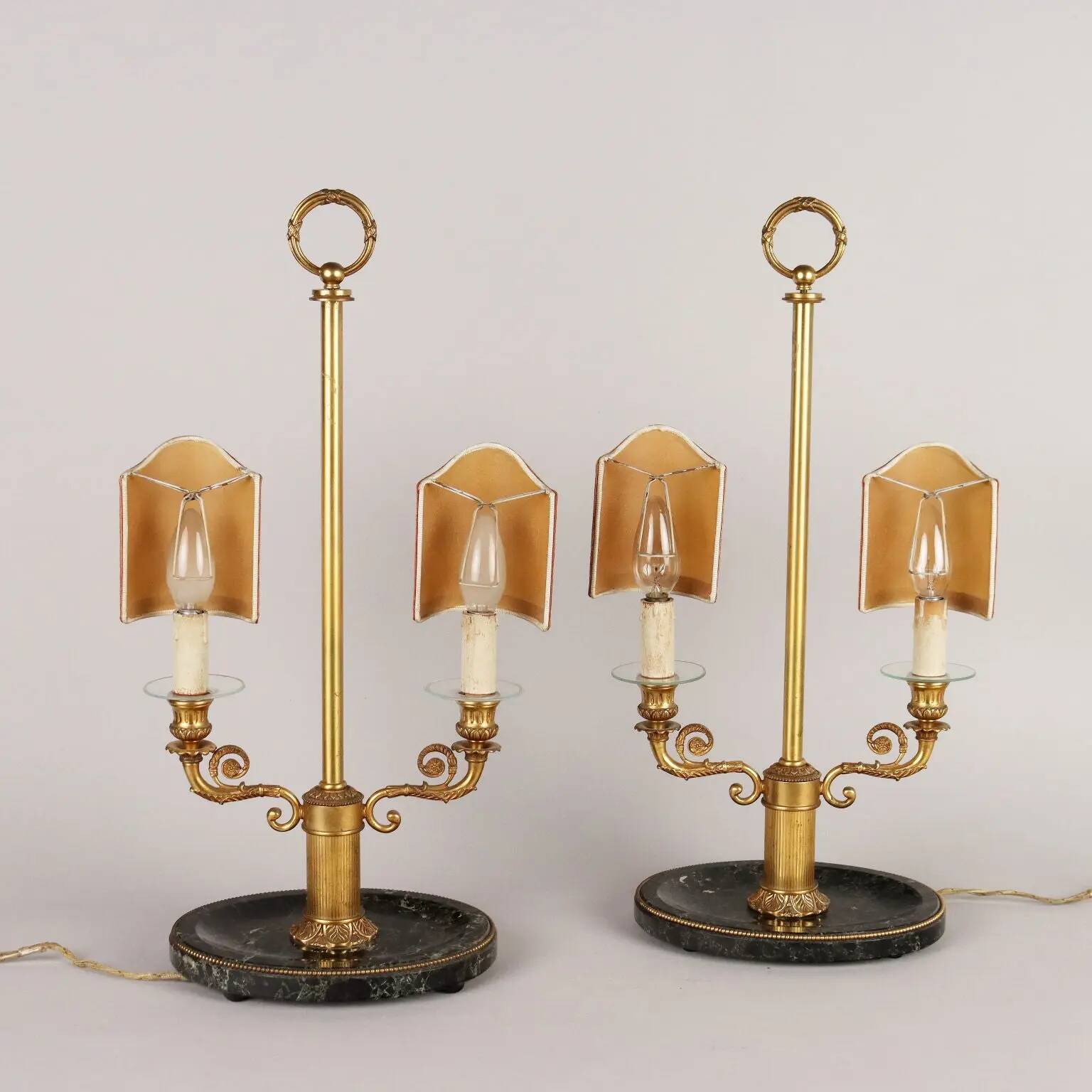 Lampes de table vintage première moitié '900 en bronze doré et marbre