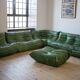 Green leather Togo living room set by Michel Ducaroy for Ligne Roset, 1979, set of 5