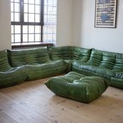 Green leather Togo living room set by Michel Ducaroy for Ligne Roset, 1979, set of 5
