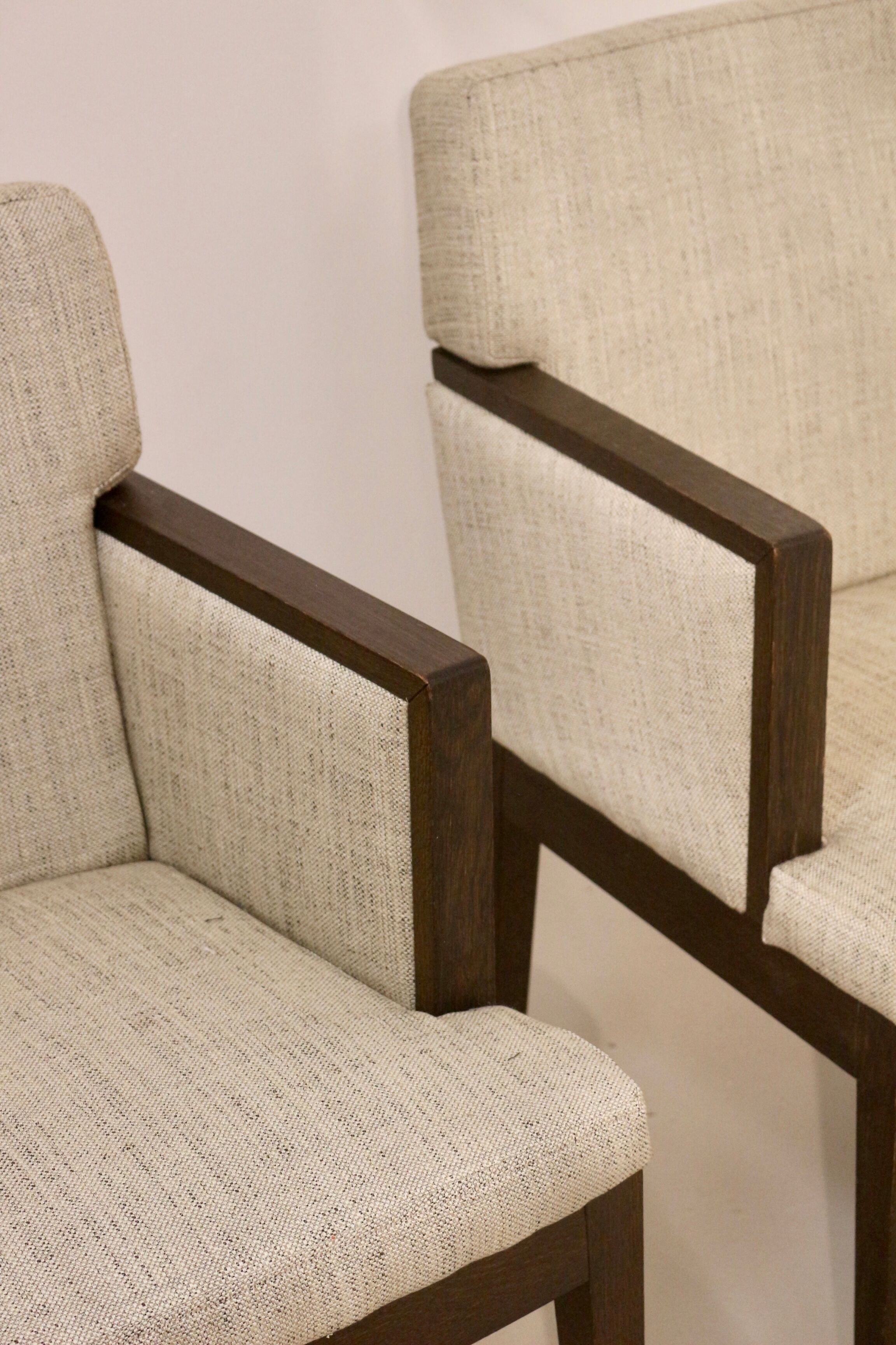 Pair of armchairs cube year 1960 fabric chiné beige restored. Sam SAM ref