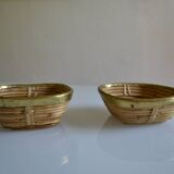 2 rattan/wicker and brass bowls/baskets