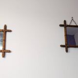 Antique turned bamboo mirror with pitted glass 45x39 cm