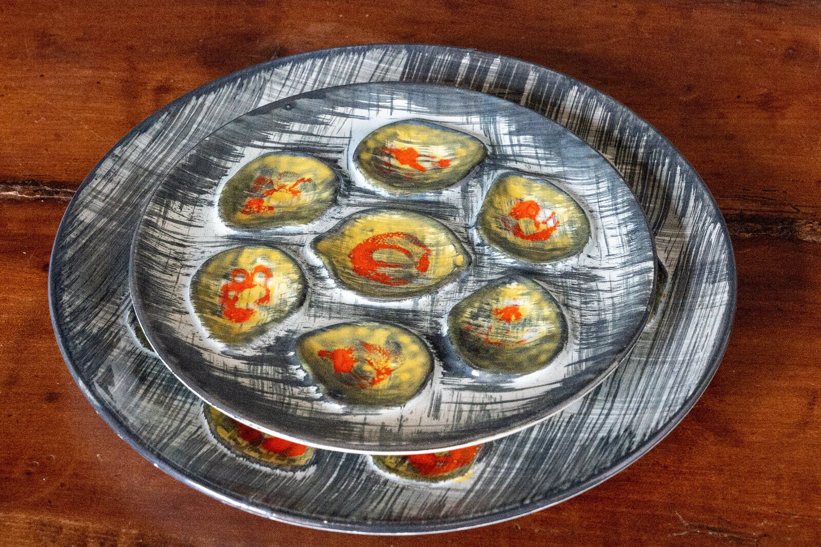 Seashell service barbotine pornic 14 plates and 1 dish mid-twentieth