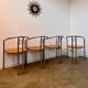 4 old metal chairs with wooden seats, Italian design, postmodern 80s