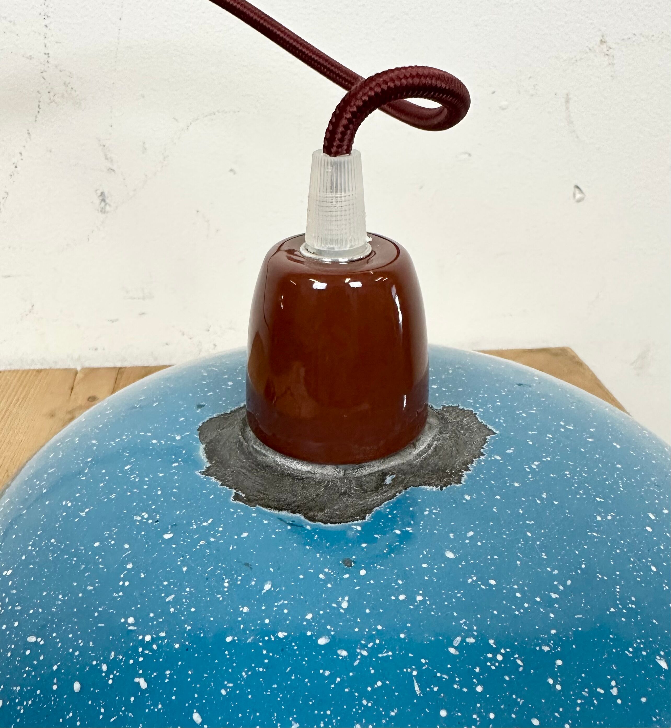 Industrial Factory Blue Enamel Ceiling Lamp, 1960s