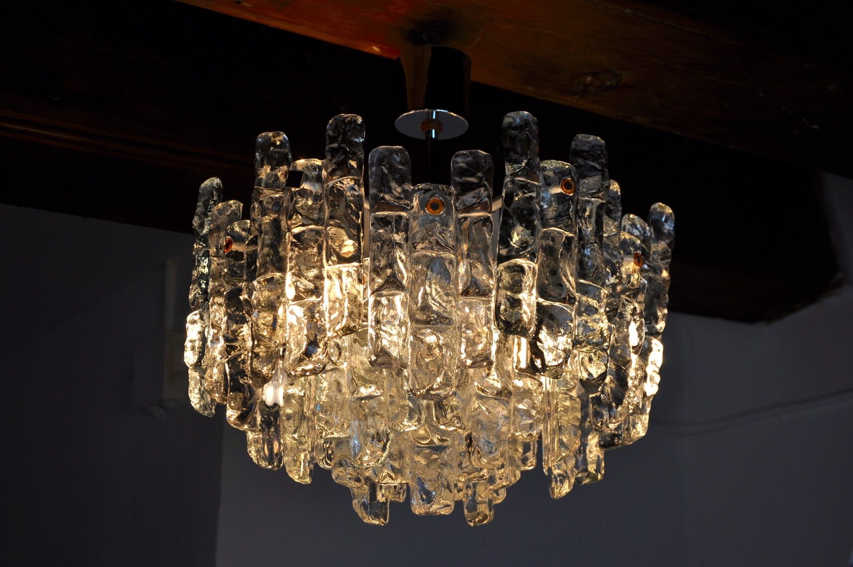 J.T Kalmar 'Glaçon' lustre, frosted glass, Austria, 1970