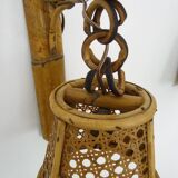 Pair of rattan and cane lantern wall lights. 1950s-60s