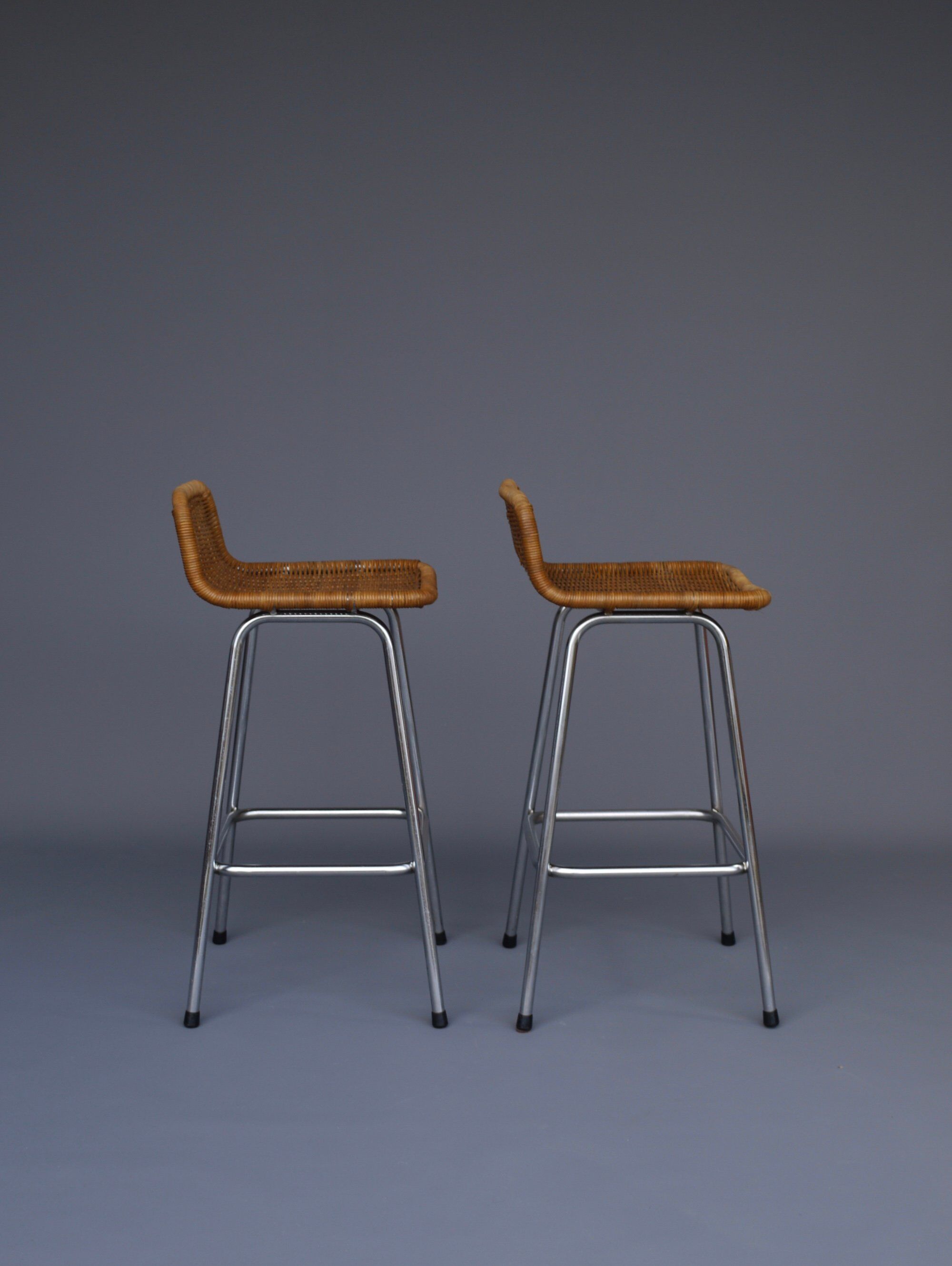 Chromed Steel and Rattan Bar Stools from Rohé Noordwolde, 1960s, Set of 2
