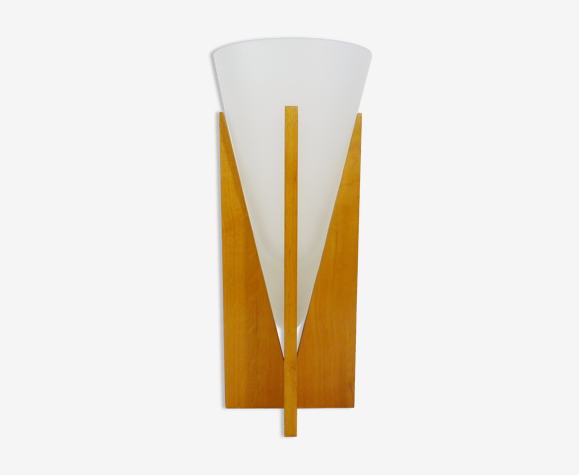 Vase vintage pied bois de pin et verre conique. année 80 | Selency