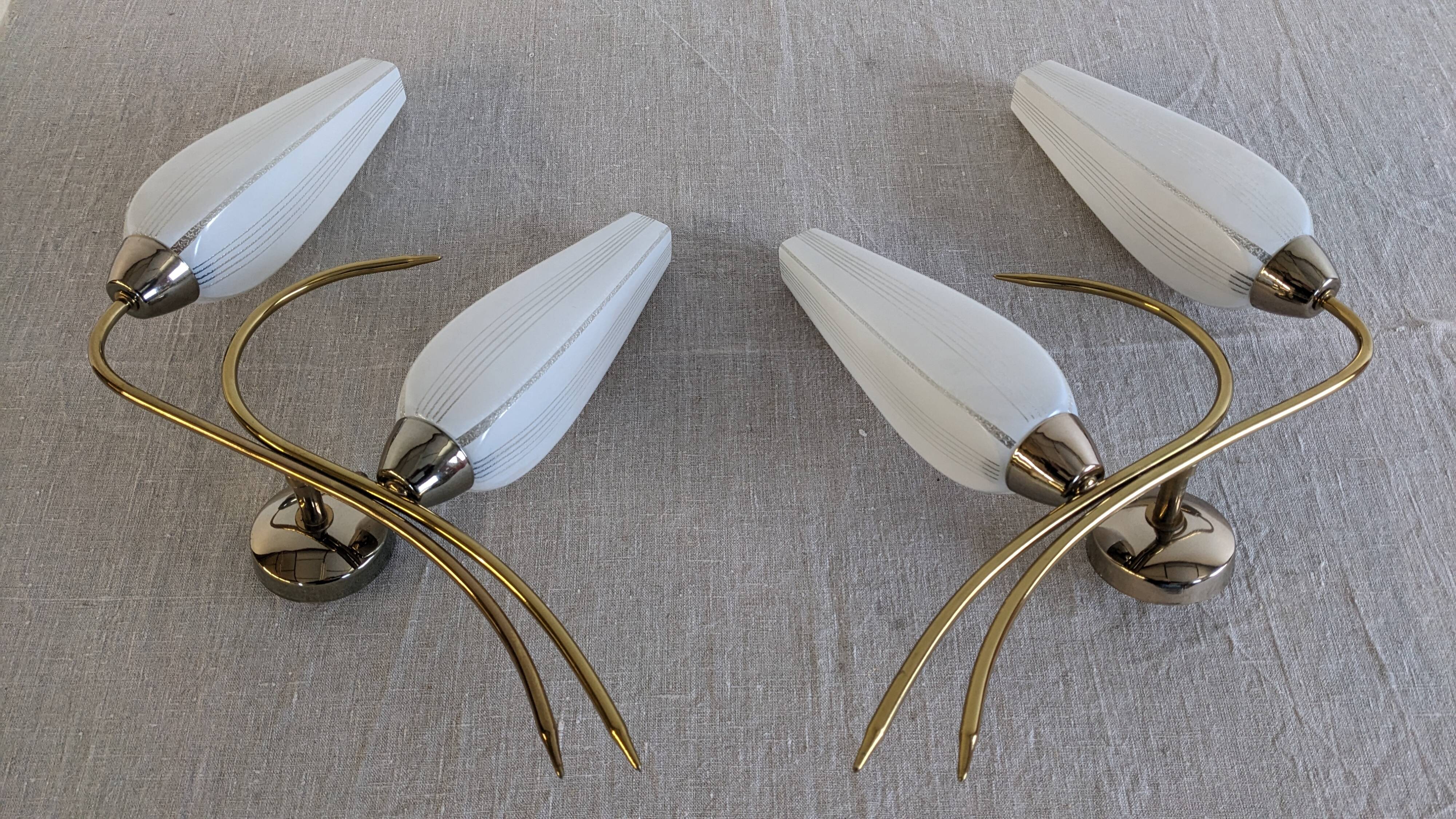 Pair of double brass wall lights from the 50s/60s