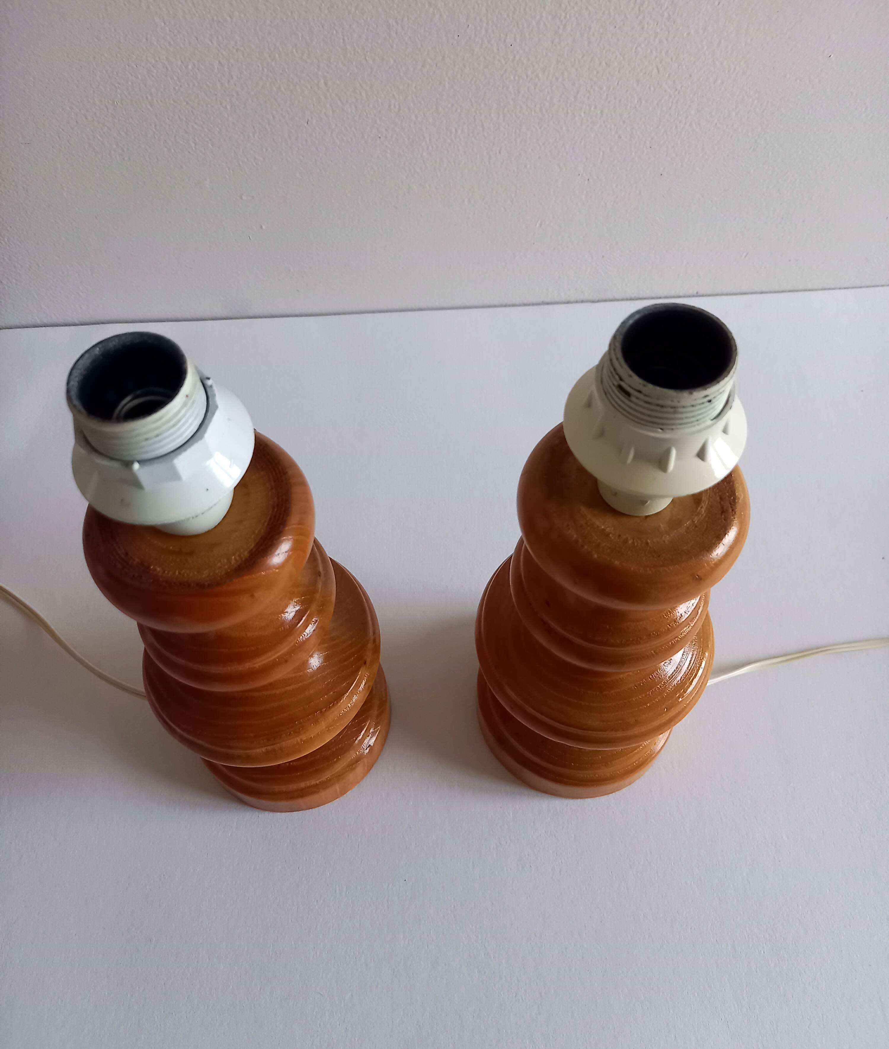 Pair of wooden lamp legs turned vintage 70s