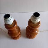 Pair of wooden lamp legs turned vintage 70s