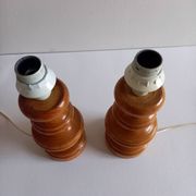 Pair of wooden lamp legs turned vintage 70s