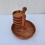 Aperitif server, olive wood, 70's design.