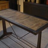 Industrial console with oak top
