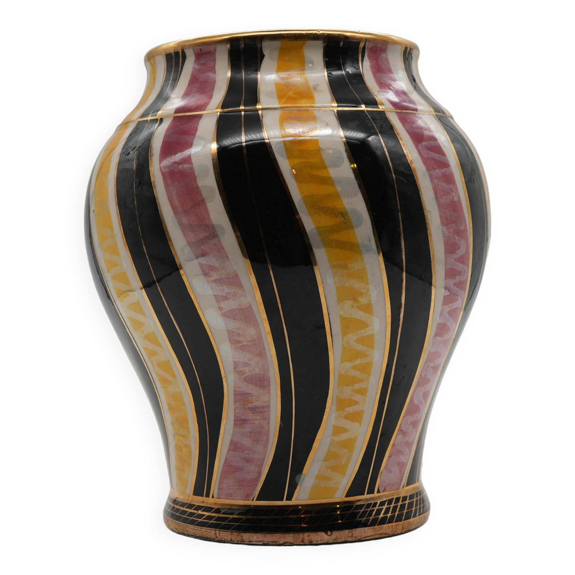Vase H. Bequet Quaregnon Belgium hand painted ceramic mid century.