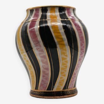 Vase H. Bequet Quaregnon Belgium hand painted ceramic mid century.