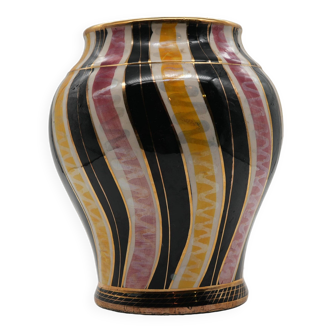Vase  H. Bequet  Quaregnon Belgique  peint à la main  céramique  milieu du siècle.