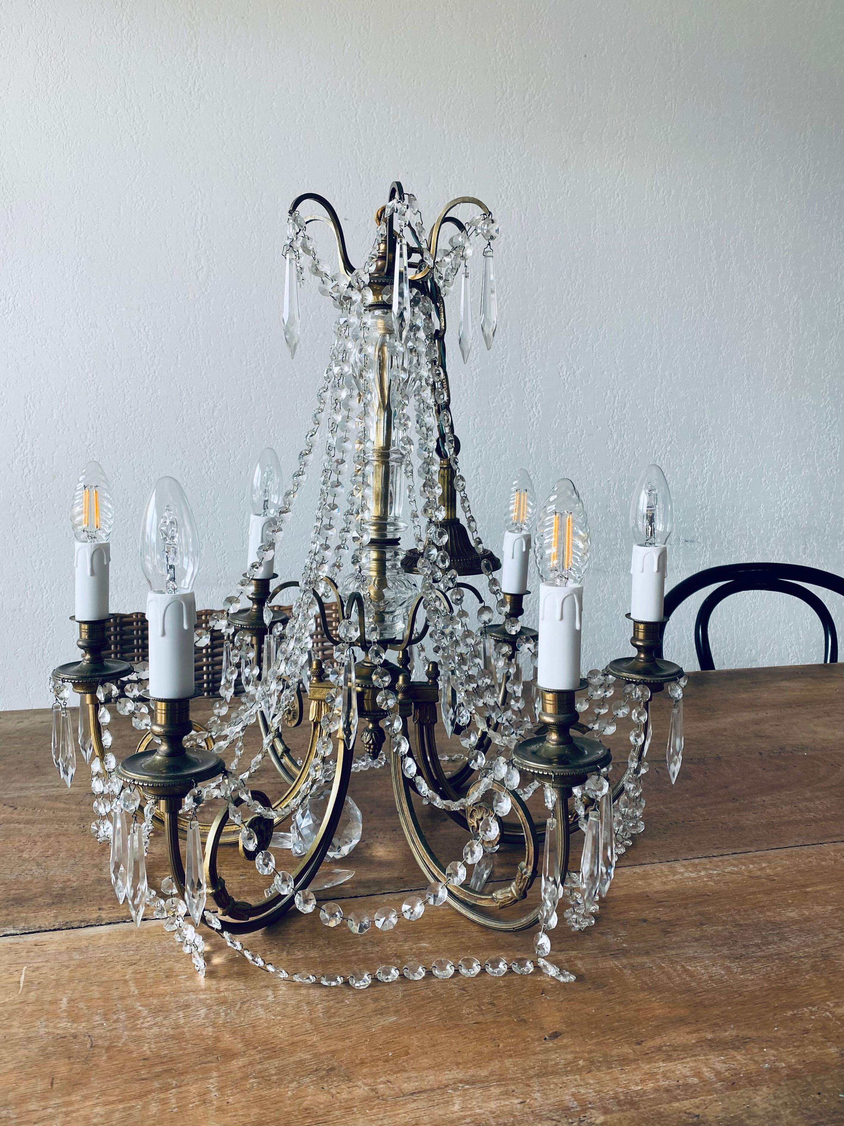 Chandelier with crystal and bronze tassels