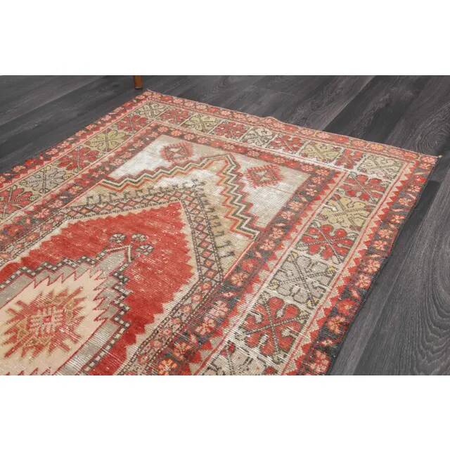 1970s Vintage Turkish Hand-Knotted Wool Cotton Red Area Rug 110x186