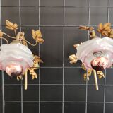 wall lamps golden and purple flowers