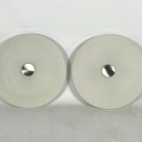Stilux Milano, pair of round opaline glass ceiling lamps. 1960s