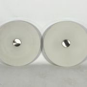 Stilux Milano, pair of round opaline glass ceiling lamps. 1960s