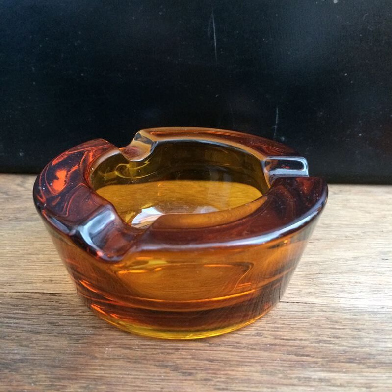 Amber glass ashtray